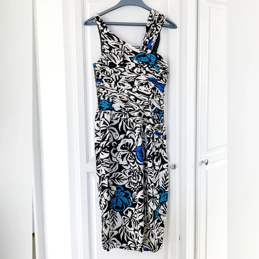 SILKS BY ST. GILLAN Vibrant Floral Abstract Leaf Print Silk Wiggle Dress - Picture 6 of 15